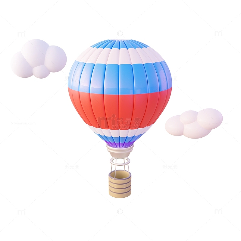 3D飞行彩色热气球卡通云朵漂浮元素