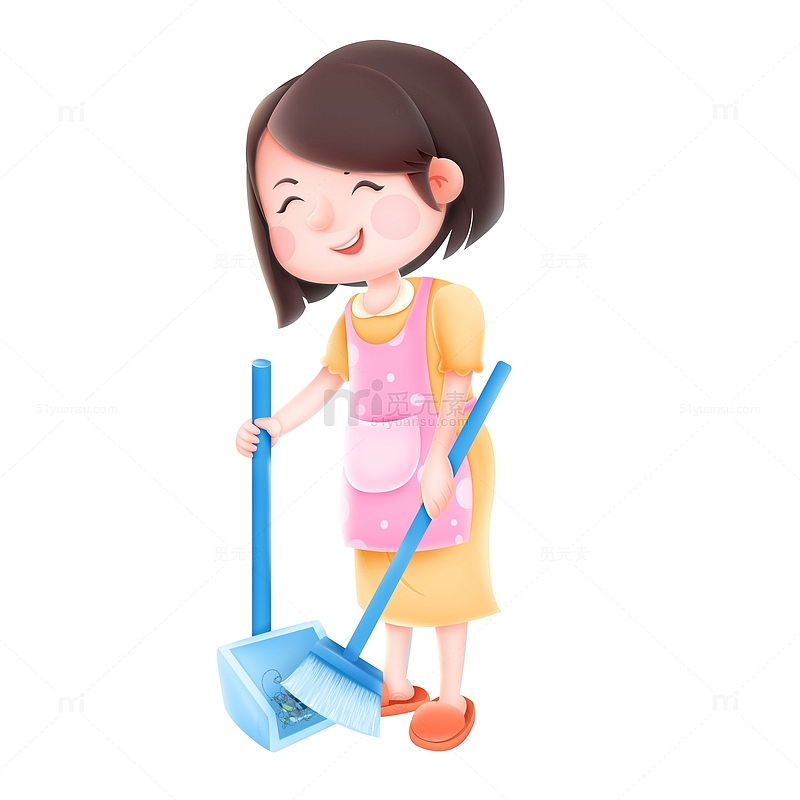 正在扫地劳动中的妈妈