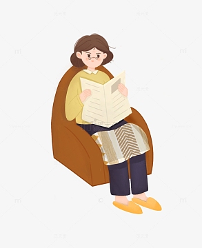 居家沙发上看报纸的妈妈女人女生手绘人物