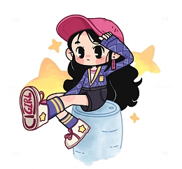卡通可爱女孩黑发大眼酷潮原创手绘插画
