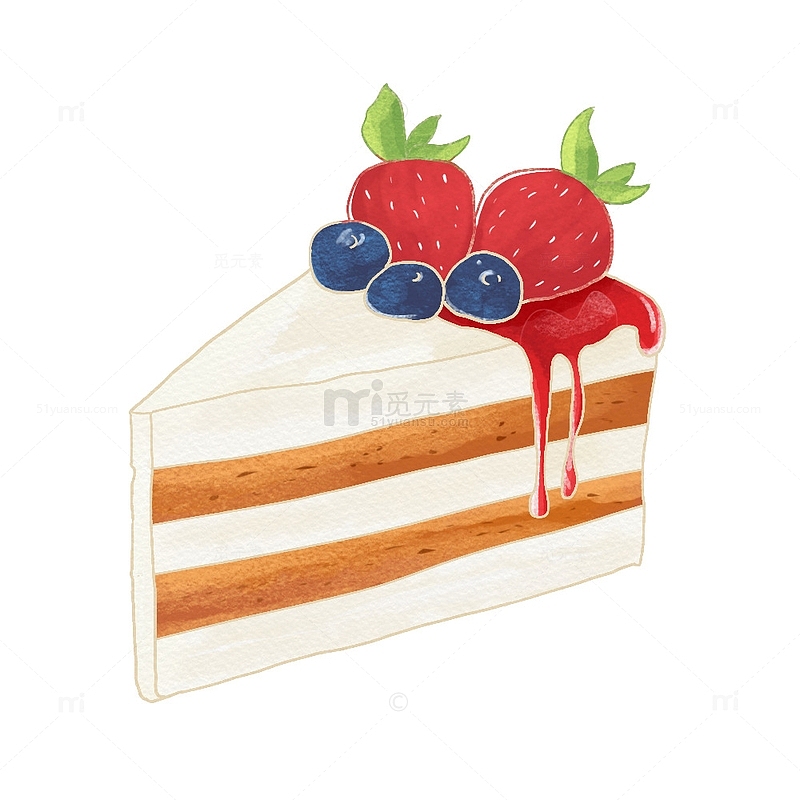 手绘水彩草莓奶油蛋糕元素