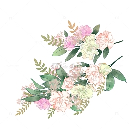 手绘彩色绿叶小花束植物插画