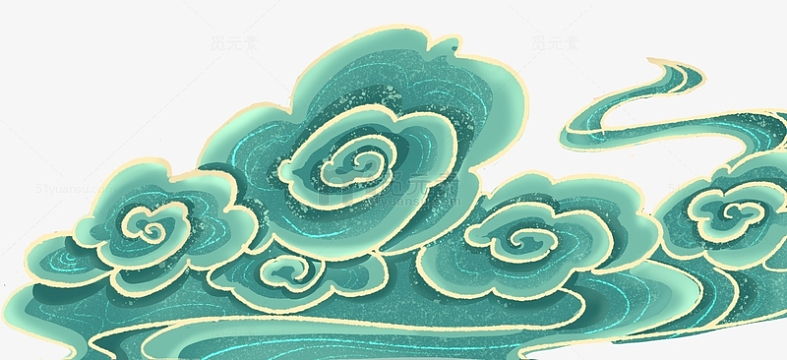 国潮蓝色祥云手绘插画