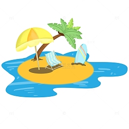 手绘海滩度假椰子树