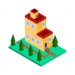 手绘2.5D学校建筑房屋