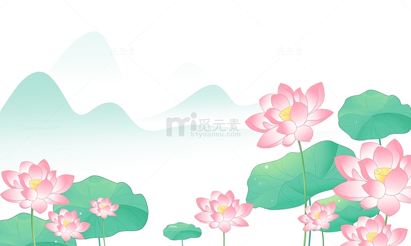 中国风淡雅荷花花卉植物国风装饰背景