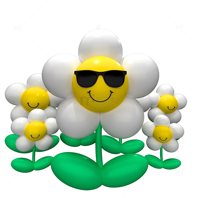 黄白色3D立体可爱微笑花朵小花元素