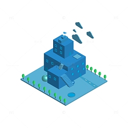 手绘2.5D科幻城堡建筑