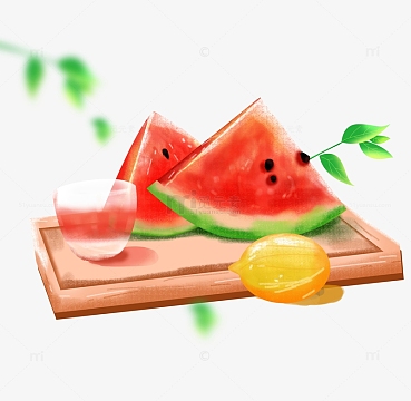 手绘西瓜立夏夏至夏天水果小清新免抠