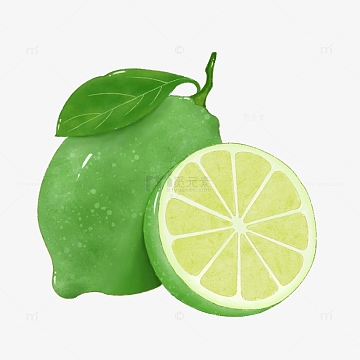 绿色水果手绘青柠柠檬插画元素