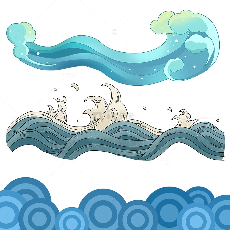 蓝绿色中国风国潮日式海浪海水浪花底纹素材