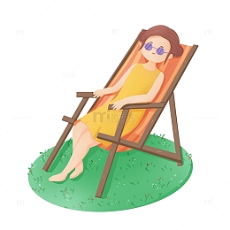 手绘卡通立夏小女孩晒太阳