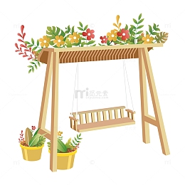 小清新立夏花园花盆园艺户外避暑秋千元素