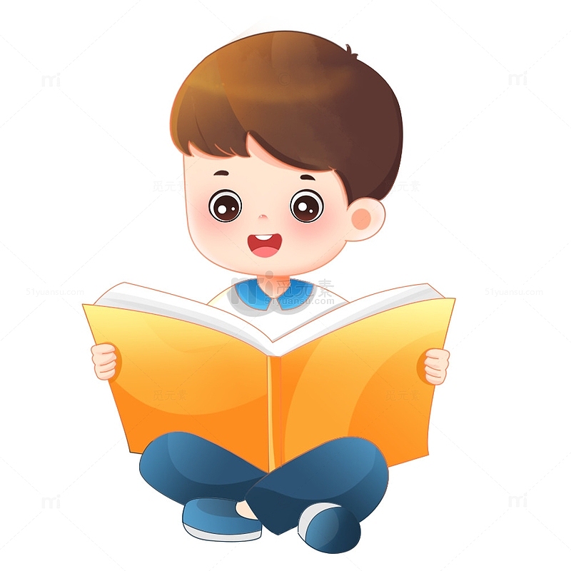 卡通可爱看书的男孩元素