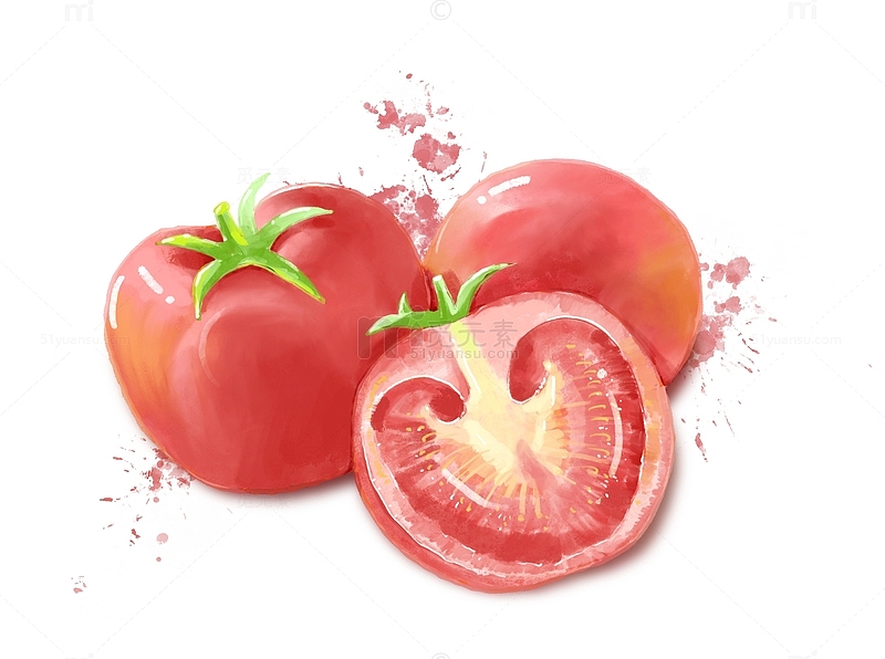手绘绿色蔬菜 番茄 西红柿