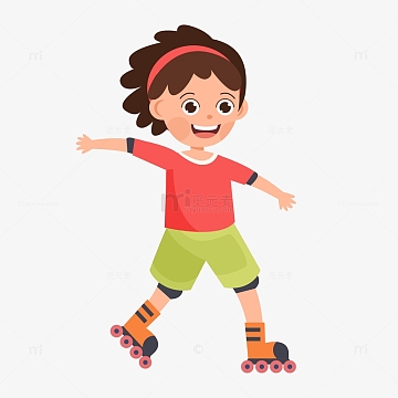 卡通简约玩滑轮的小孩子