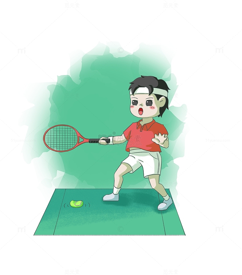 亚运会手绘网球小场景插画元素