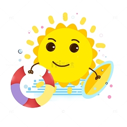 手绘卡通立夏夏天冲浪太阳游泳元素