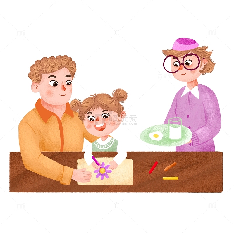 卡通手绘父母陪画画元素