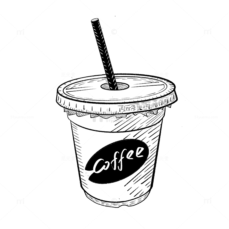 创意复古图案线条咖啡杯装饰图案