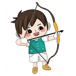 卡通手绘小男孩拉弓射箭