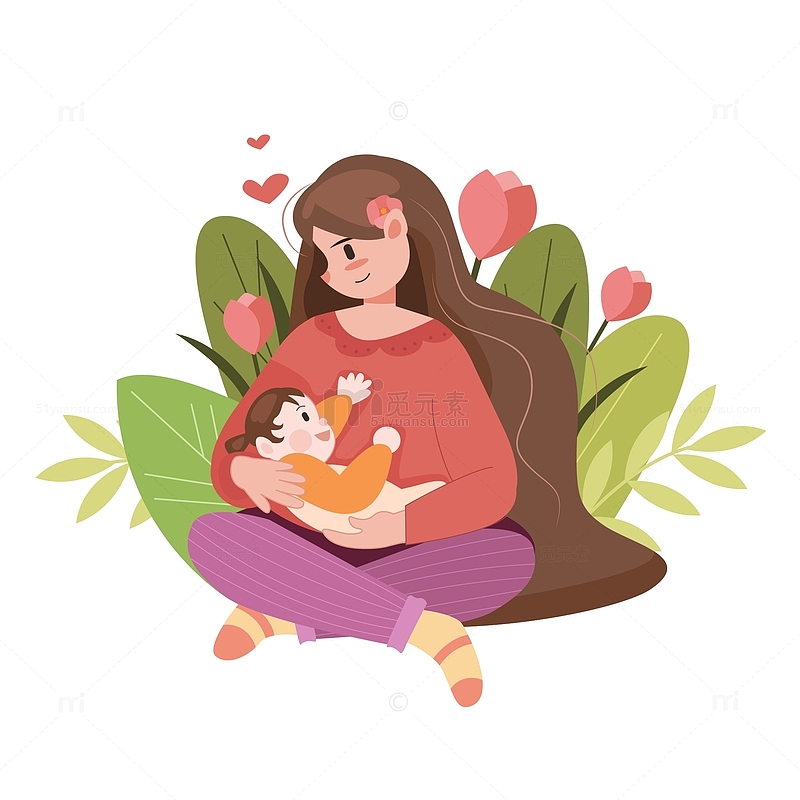 母亲节卡通抱着宝宝人物插画元素