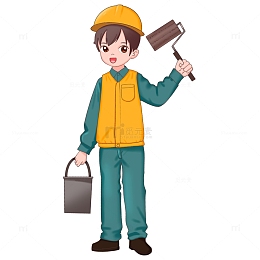 劳动节拿着工具干活的油漆工人元素