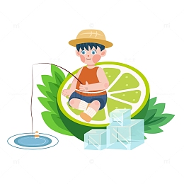 立夏节气夏季钓鱼人物元素