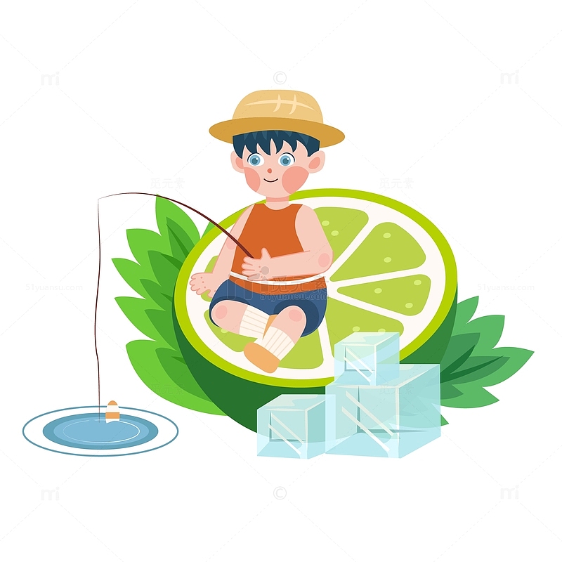 立夏节气夏季钓鱼人物元素