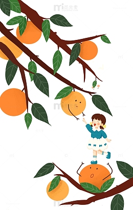 可爱小女孩站果树上摘果子