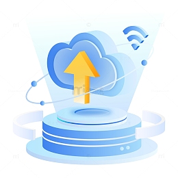 蓝色科技渐变网络云端上传装饰插画