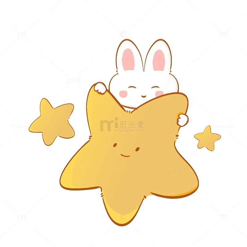 可爱手绘抱星星的小兔子元素