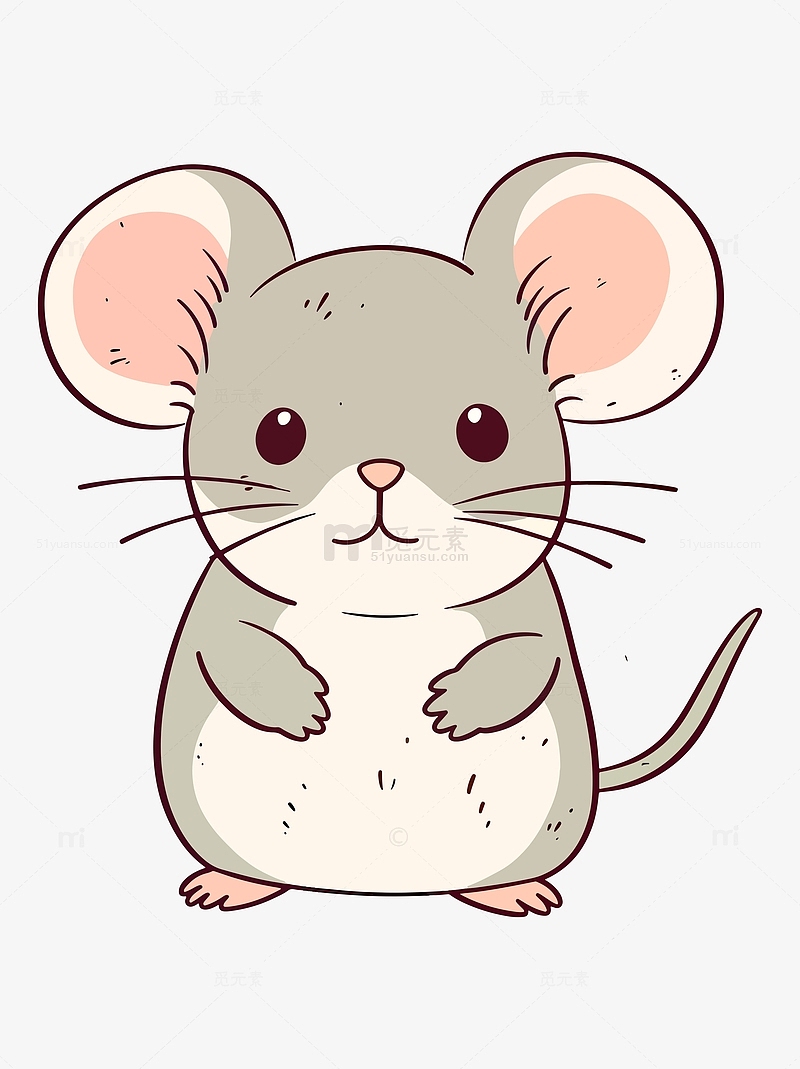 手繪扁平可愛簡筆卡通小動物老鼠