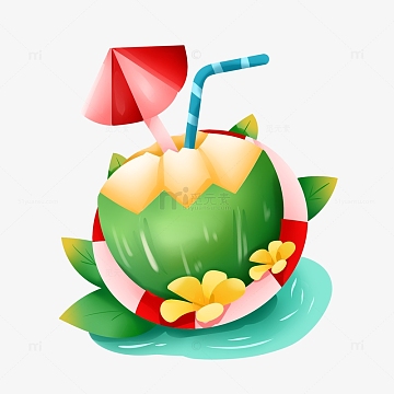 手绘夏天液氢游泳圈装饰元素