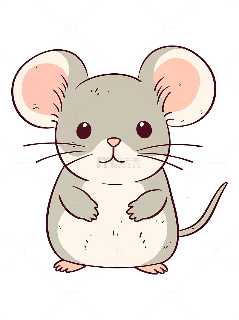 手绘扁平可爱简笔卡通小动物老鼠