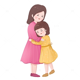 手绘卡通母亲节母女拥抱