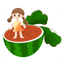 小清新立夏夏天西瓜女孩卡通插画元素