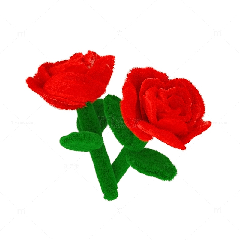 3D毛绒风520玫瑰花元素