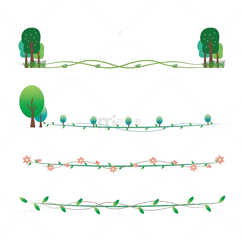 小清新手绘花草植树节树木分割线文字框