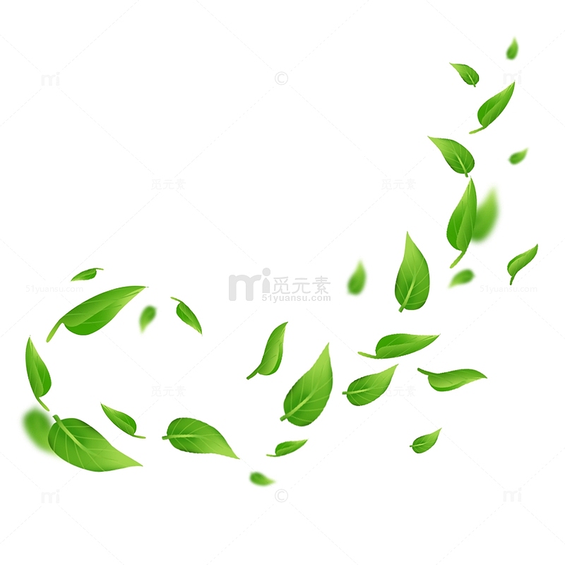 绿色小清新春天叶子漂浮手绘装饰元素