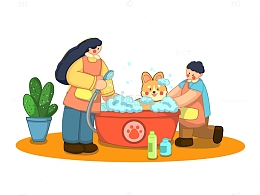 给宠物小狗狗洗澡