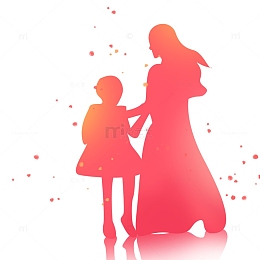 母亲节唯美彩色粉色渐变亲子剪影素材