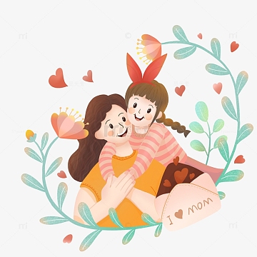 母亲节手绘拥抱妈妈卡通人物