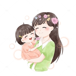 手绘母亲节亲子互动温馨场景素材