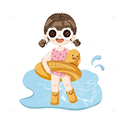 卡通立夏游泳女孩游泳圈玩水