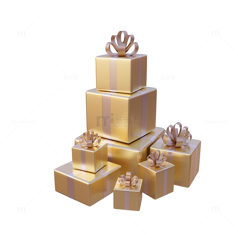 3D立体金色礼盒堆