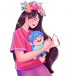 母亲节妈妈喂奶手绘插画