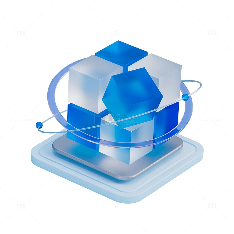 3D蓝色科技数据魔方互联网玻璃方块图标