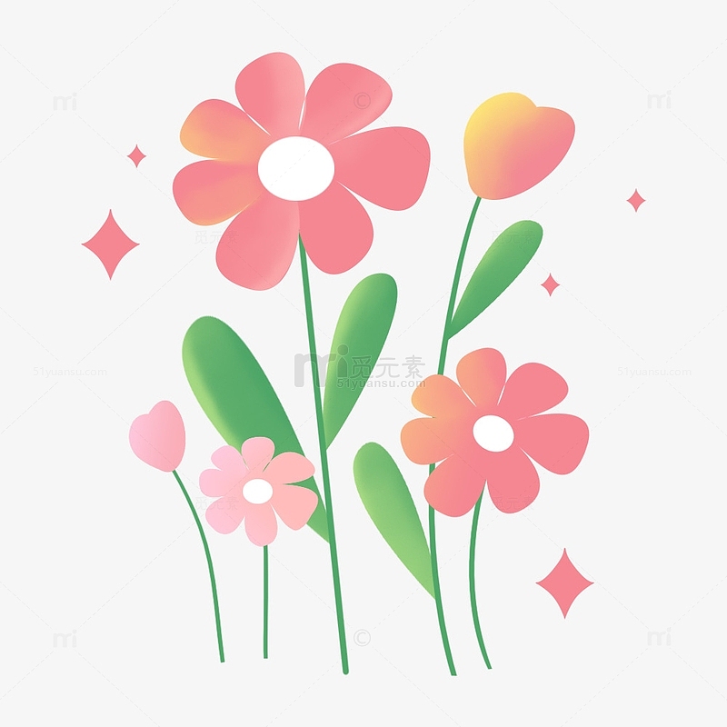夏天扁平小清新粉色花朵元素