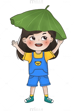 头顶荷叶穿背带裤的小女孩